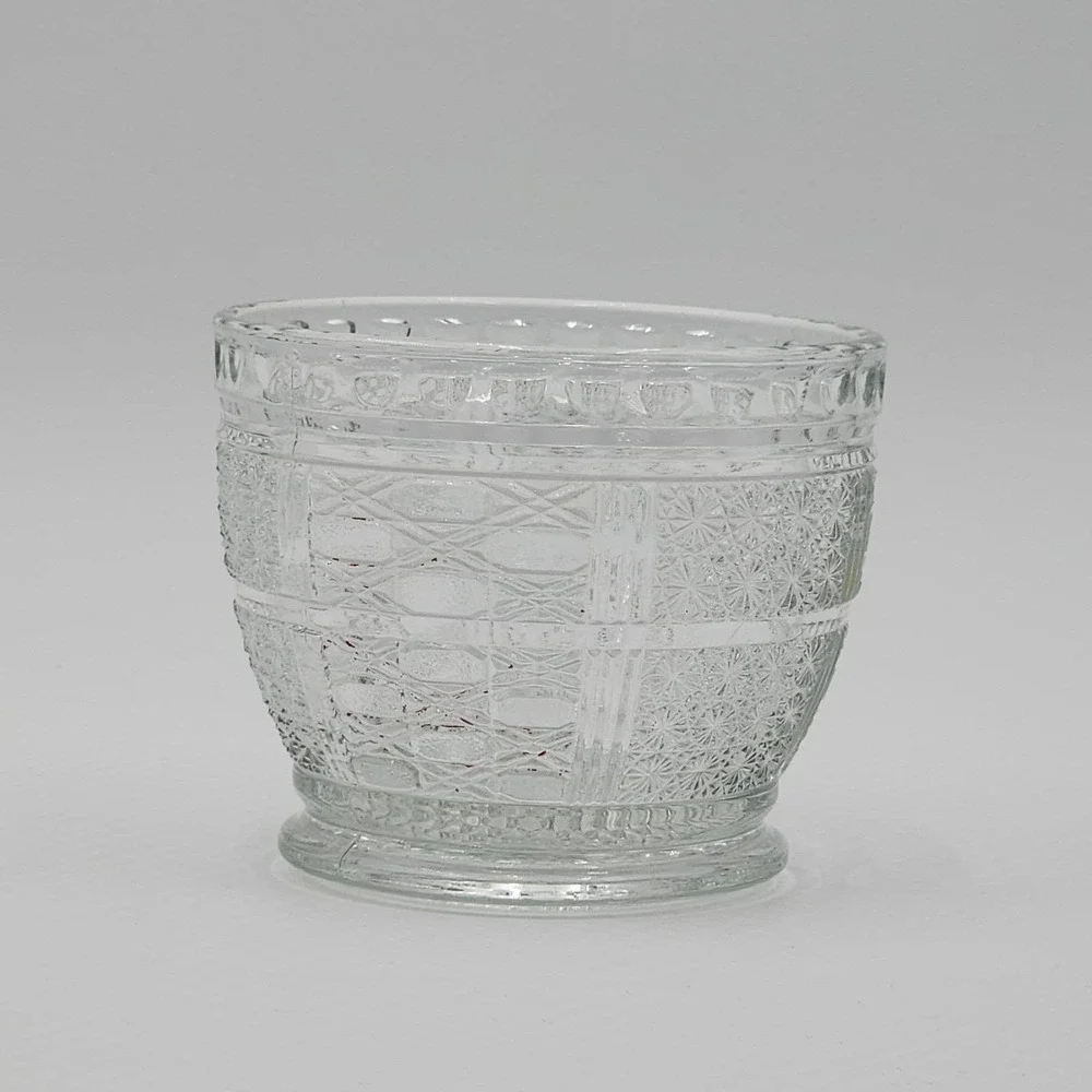 Vintage KIG Clear Pressed Glass Starburst & Geometric Panel Votive Candle Holder